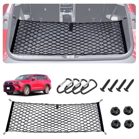 Envelope Style Cargo Net for 2024 2025 2026 Toyota Grand Highlander Accessories, Trunk SUV Mesh Cargo Net, Upgraded 5mm Bungee&Dual-layer Nylon Storage Tailgate Netting Grocery&Tool Holder Organizer