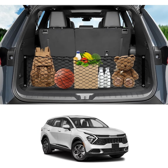 Envelope Style Cargo Net for Kia Sportage 2023 2024 2025, Elastic Rear Trunk Cargo Net for 2025 Sportage Accessories Heavy Duty Nylon Mesh Storage Netting Organizer with Metal Hooks
