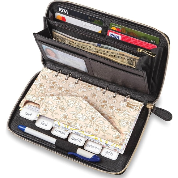 Envelope Wallet in One Budget System with 12x Tabbed Envelopes, 12x Monthly Budget Cards,1x Yearly budget planner sheet Complete Organizer Set for RFID Protection