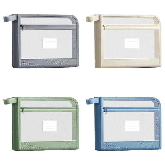 Envelope Wallets Document Folders With Double Layer Mesh Zipper File Bags With Card SlotforSchool, 4-Pack Colorful Mesh Zip Wallets, Document Organizer Sleeves, A4 Paper Storage Pouches