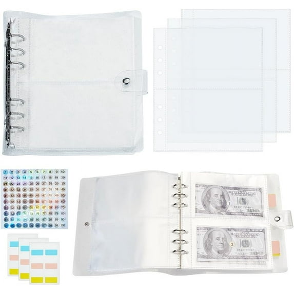 Envelopes Money Saving Challenge 25 Sheets Replaceable Cash Envelopes Loose Leaf Pocket Binder Books with Digital Label Sticker for Budgeting Planner Saving Money Silver