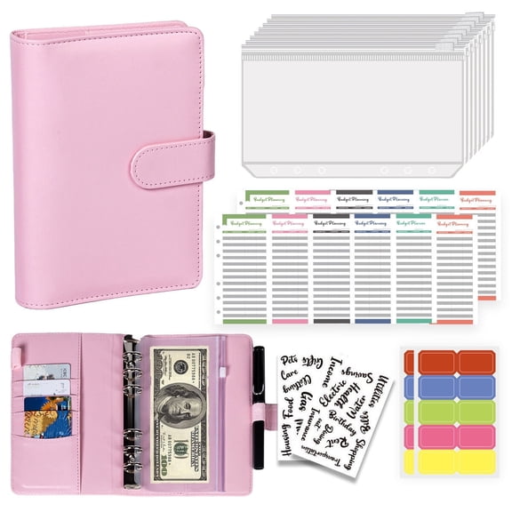 Envelopes Money Saving Challenge with Zipper Envelopes, Envelope Challenge Binder, Budget Binder with Cash Envelopes, Savings Challenges Budget Book Binder for Office,Home,School (Pink)