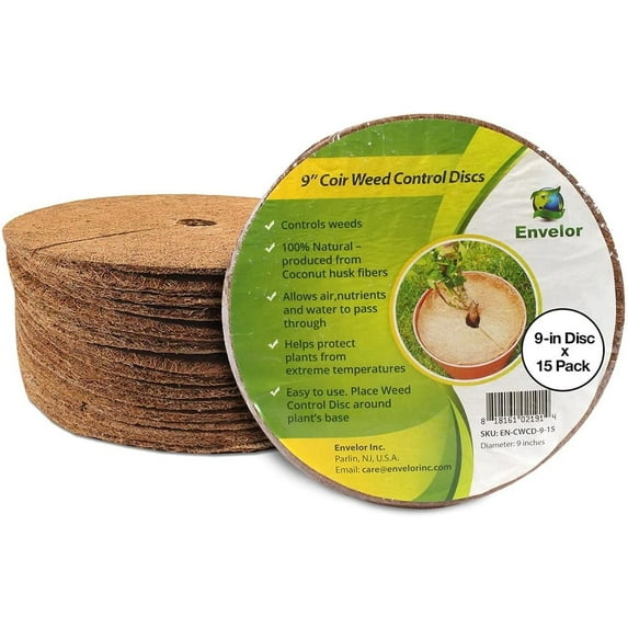 Envelor 15 pcs Coconut Fibers Mulch Ring 9 Inches Tree Protector Mat Coconut Mulch Cover Natural Coconut Fiber Weed Control Rings, Tree Ring Plant Cover for Indoor Outdoor Plants, Pot, Landscaping