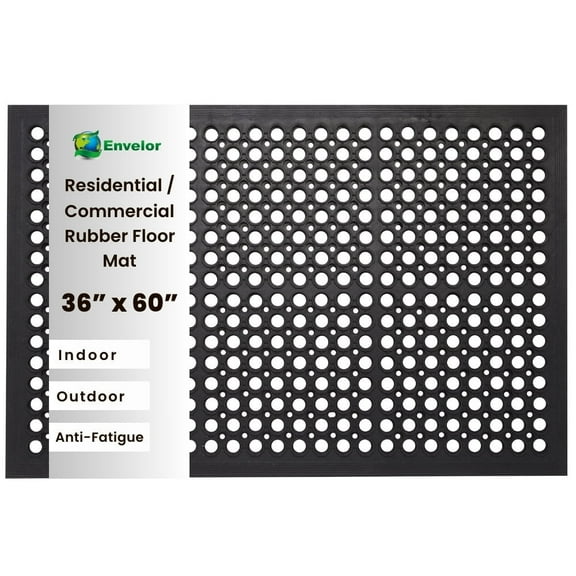 Envelor Anti Fatigue Rubber Floor Mat Non-Slip Restaurant Kitchen Mat for Floors Bar Mat Drainage Door Mat Utility Garage Floor Mat for Home Outdoor Shower Mat Anti Slip Pool Entry Mat 36 x 60 Inch