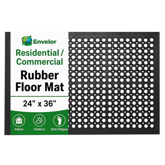 Envelor Anti Fatigue Rubber Floor Mat Restaurant Kitchen Drainage Mat Door Mats Durable Non-Slip Bar Mat Utility Mat Indoor Outdoor Wet Area 24" x 36"