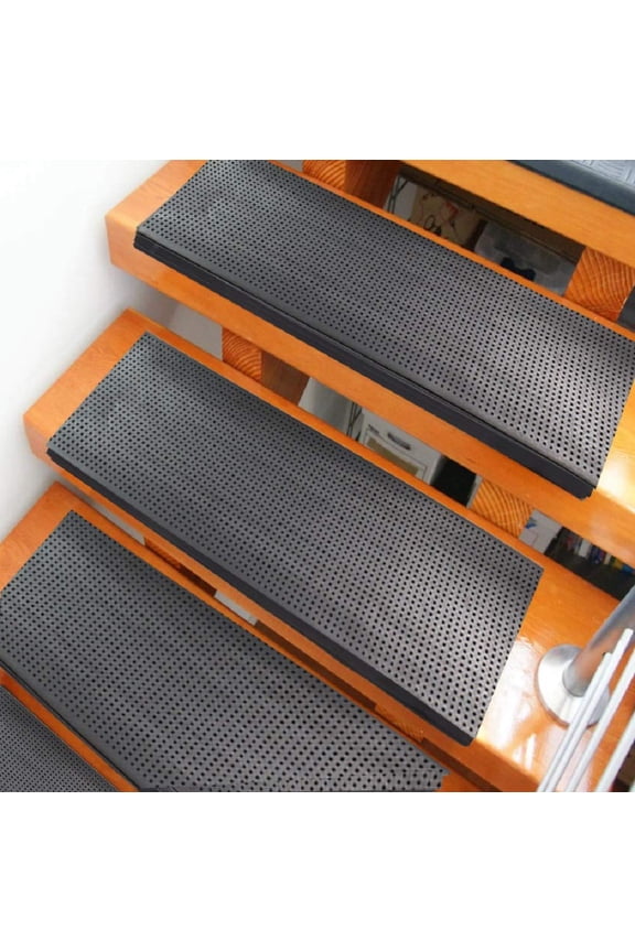 Anti-Slip Rubber Stair Treads - Non-Slip, Strong Grip - All-Weather Safety Step Mats for High Traction - Indoor or Outdoor (10 x 30 Inches, Pin Button, 6 Pack)