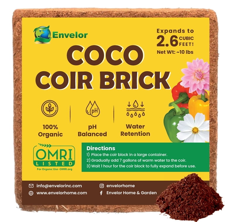 Envelor Coco Coir Brick Organic Potting Soil, 10 lb