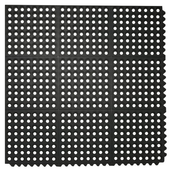 Envelor Home and Garden Durable Anti-Fatigue Interlocking Commercial Rubber Floor Mat Ultra Thick Black Gym Flooring Tiles Exercise Entrance Entryway Outside Doormat 36 x 36 Inches (4 Pack)