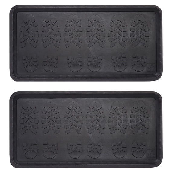 Envelor Rubber Boot Tray for Entryway Indoor Shoe Trays for Mudroom Wet Shoe Mat Tray Multiuse Rubber Water Tray Mud Mat Winter Boot Mat Large Utility Tray, Footsteps, 32 x 16 Inch, 2 Pack
