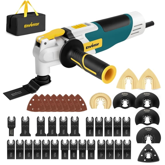 Enventor Oscillating Multi Tools, 2.5A Electric Oscillating Saw with 43PCS Accessories, 15000-22000 OPM, 6 Variable Speeds, 3Oscillation Angle, Auxiliary Handle for Cutting, Scraping, Sanding, Blue