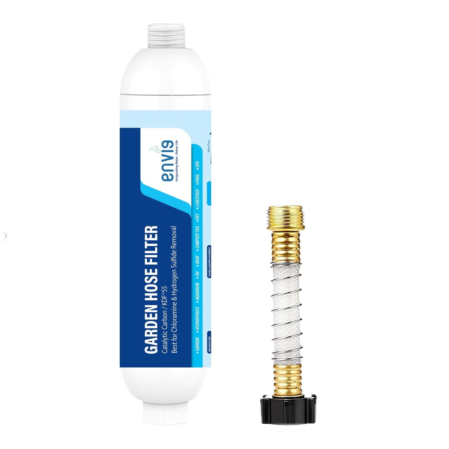 Envig Catalytic Carbon KDF Inline Garden Hose Filter Removes Chloramine, Chlorine, VOCs & Chemicals For Hydroponics, Microgreens, Organic Gardening, Pet, and Healthy Outdoor Living (1)