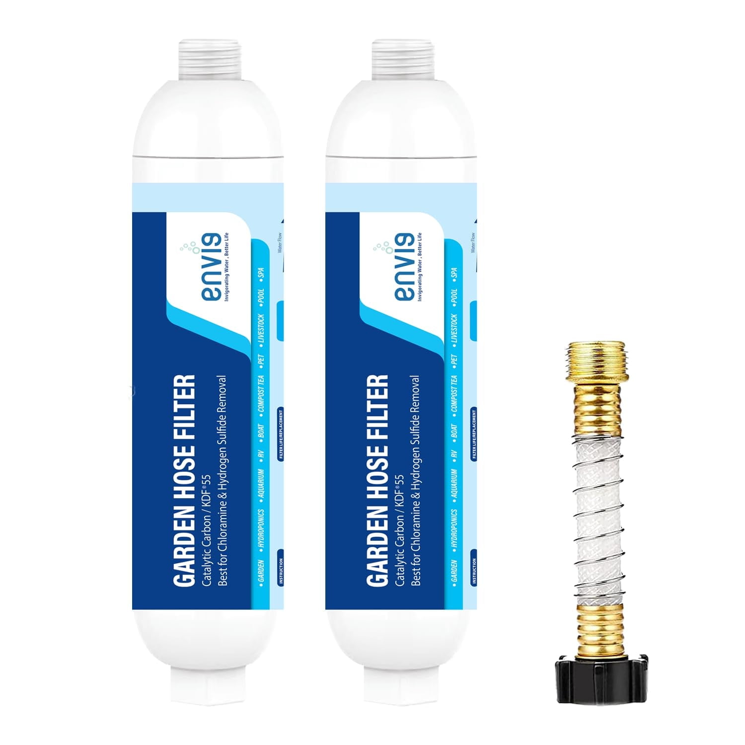 Envig Catalytic Carbon KDF Inline Garden Hose Filter Removes Chloramine, Chlorine, VOCs & Chemicals For Hydroponics, Microgreens, Organic Gardening, Pet, and Healthy Outdoor Living (2)