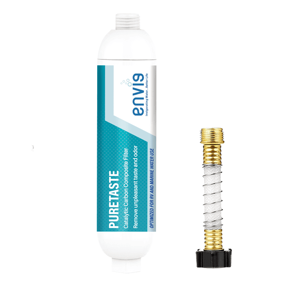 Envig Puretaste Catalytic Carbon KDF Inline RV Filter, Chloramine, Hydrogen Sulfide, Chlorine, VOCs & Chemicals Removal for RV, Marine, and Active Outdoor Living