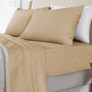 EnvioHome 100% Organic Cotton King Size Bed Sheet Set with Deep Pockets - 300 Thread Count Percale Sheets with Elastic Fitted Sheet Soft Cooling Sheets Set - 4 Piece Bedding and Pillowcase Set, Tan