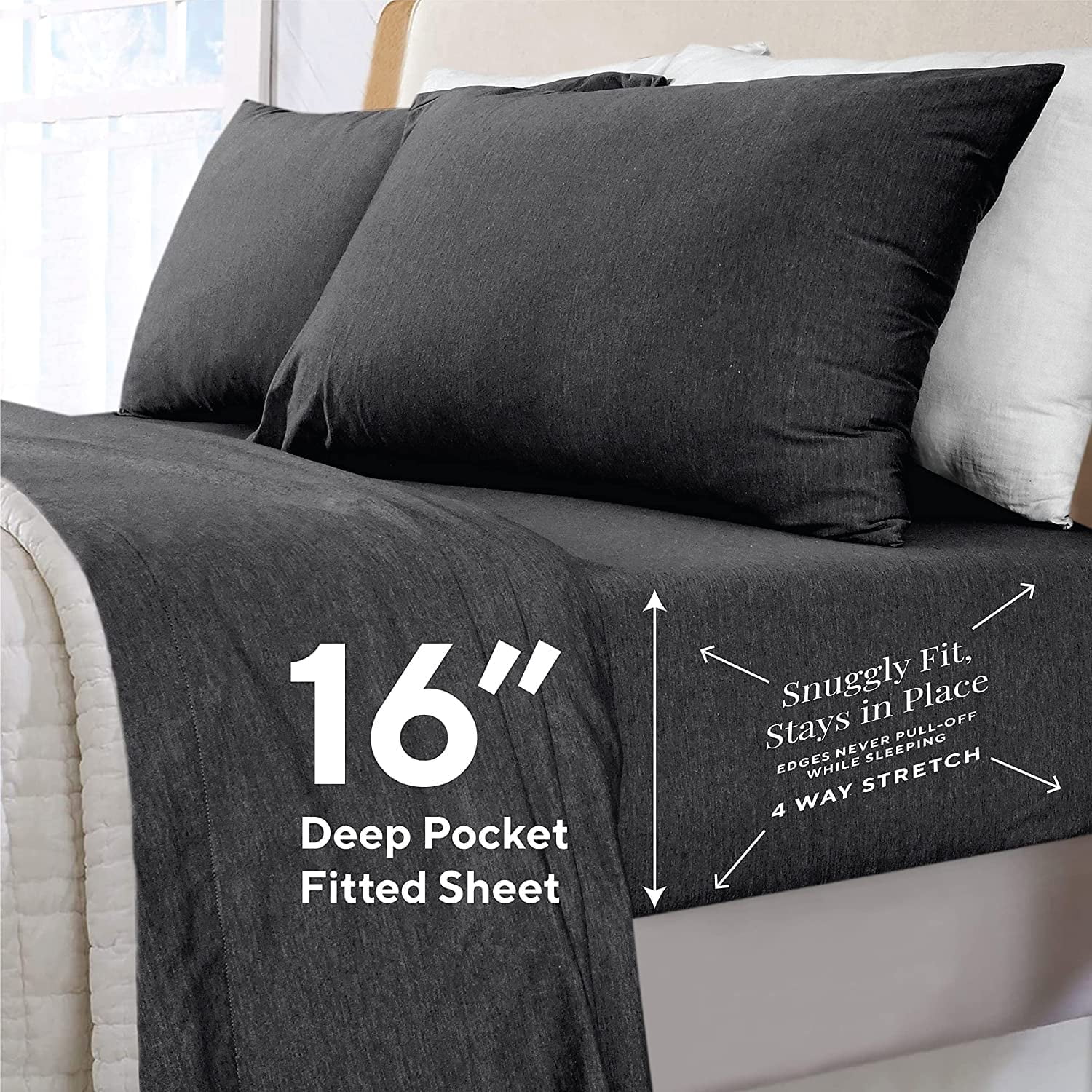 Charcoal Full Size Cotton Blend Jersey Knit Sheet Set