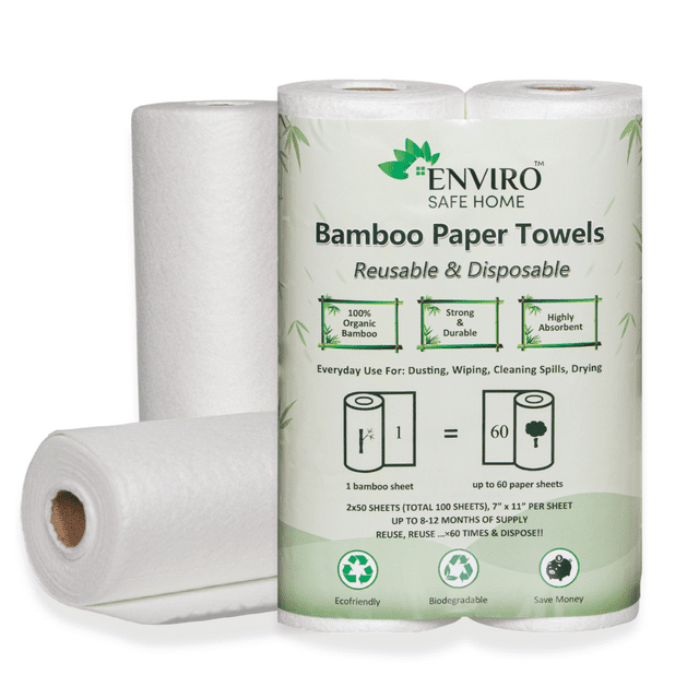 Enviro Safe Home Bamboo Paper Towels Reusable 2 Rolls (100 Sheets