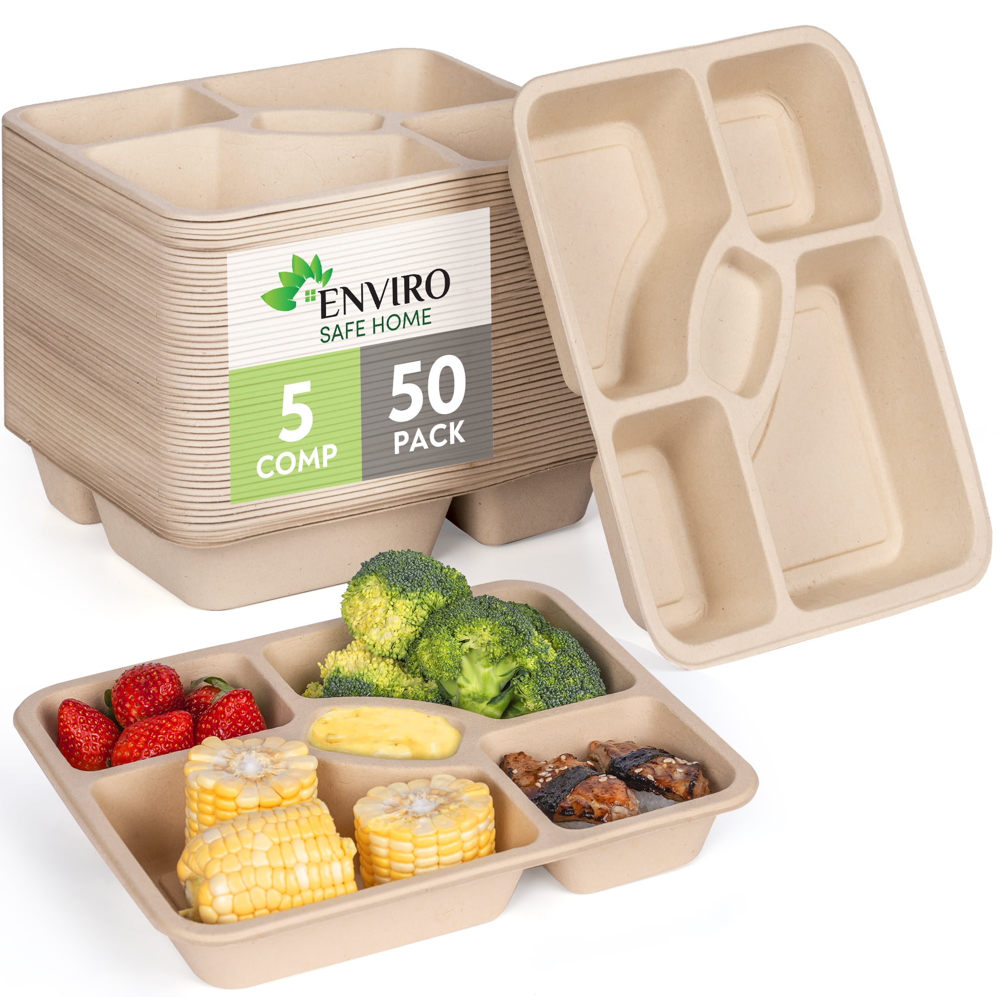Enviro Safe Home Disposable & Compostable 5 Compartment Bamboo Plates