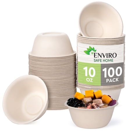 Enviro Safe Home - Disposable & Compostable Bamboo Paper Bowls 10oz (300ml) - 100 Pack