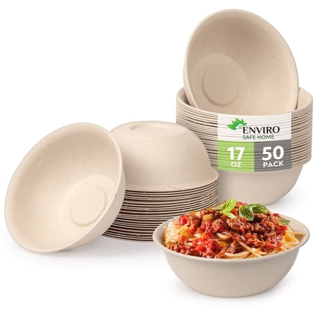 Enviro Safe Home - Disposable & Compostable Bamboo Paper Bowls 17oz (500ml) - 50 Pack