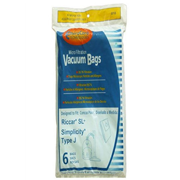 EnviroCare 6 Riccar SL Simplicity Type J Allergy Canister Vacuum Bags RSLP-6 S2-6
