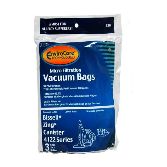 3 Brand :- Bissell EnviroCare Bissell Zing 4122 Series Canister Vac Bag 24 in Pack Generic Part :- 820 Vacuum Cleaner Bags