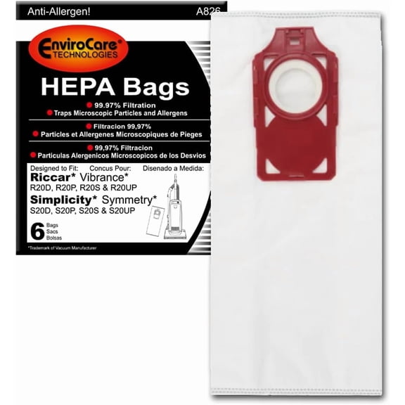 EnviroCare Replacement HEPA Vacuum Cleaner Bag Designed to Fit Riccar Vibrance and Simplicity Symmetry Uprights 6 Bags
