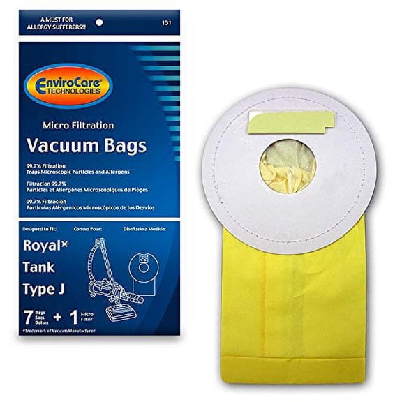 EnviroCare Replacement Micro Filtration Vacuum Cleaner Dust Bags for Royal Tank Type J. 7 Pack and 1 Filter, tan