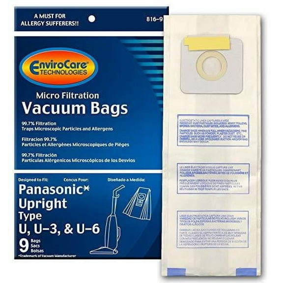 EnviroCare Replacement Vacuum Bags for Compatible with Panasonic Types U, U-3, U-6-9 Pack