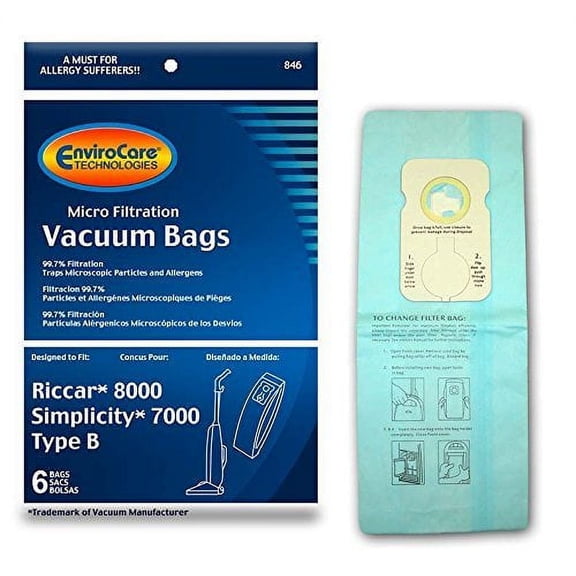 EnviroCare Replacement Vacuum Bags for Riccar 8000 Simplicity 7000 Type B 6 Pack