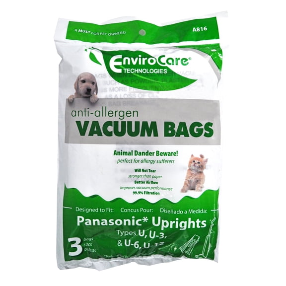 EnviroCare Type U, U-3, U-6 Upright Vacuum Cleaner Bags Designed to Fit Panasonic