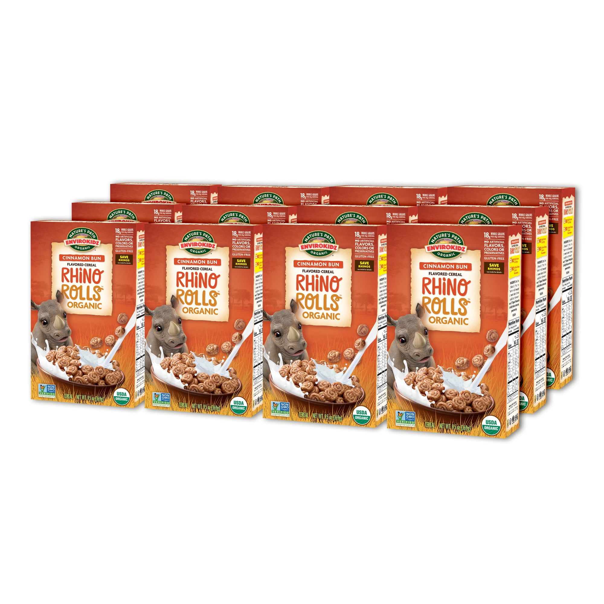 EnviroKidz Organic Rhino Rolls Breakfast Cereal, 9.5oz Box (pack of 12)