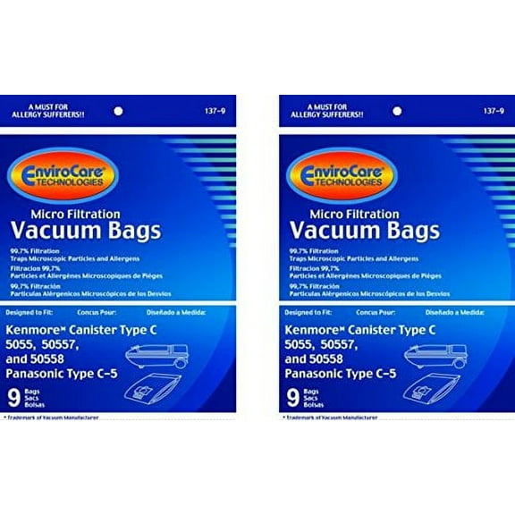 EnviroCare Replacement Vacuum Bags Designed to Fit Kenmore Canister Type C or Q 50555, 50558, 50557 and Panasonic Type C-5 18 pack