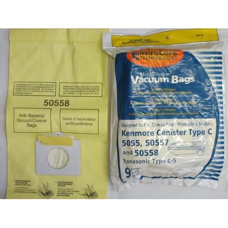 Envirocare Kenmore Mircrofiltration Canister Vacuum Bags - 50558, 5055, 50557 (9 Bags & 2 CF1 Filters & 1 EF2 filter)
