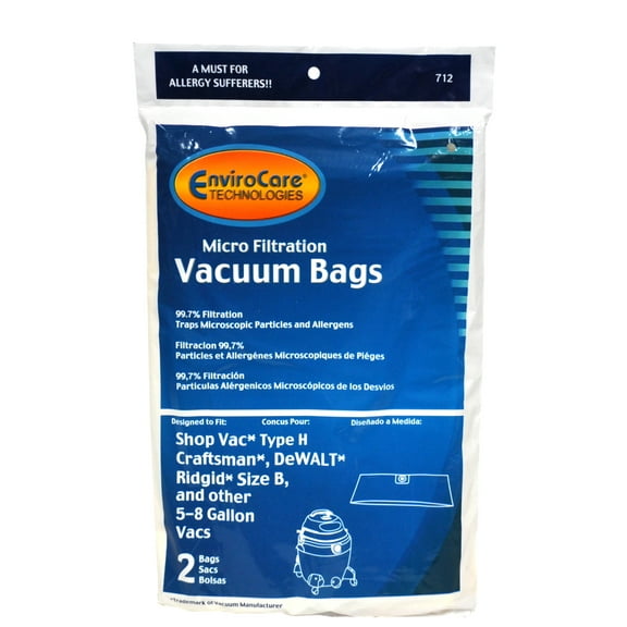 Envirocare Vacuum Bags Designed To Fit Shop Vac Type H and Other 5 to 8 Gallon Vacs 712