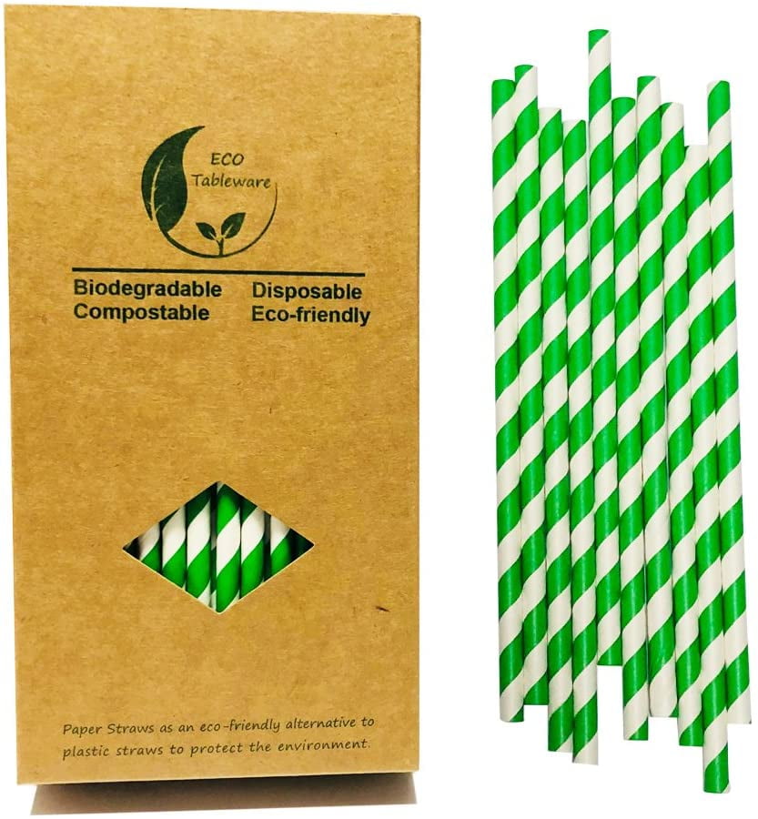 Environment Green White Paper Straws Bulk 100 EcoFriendly Kraft Box
