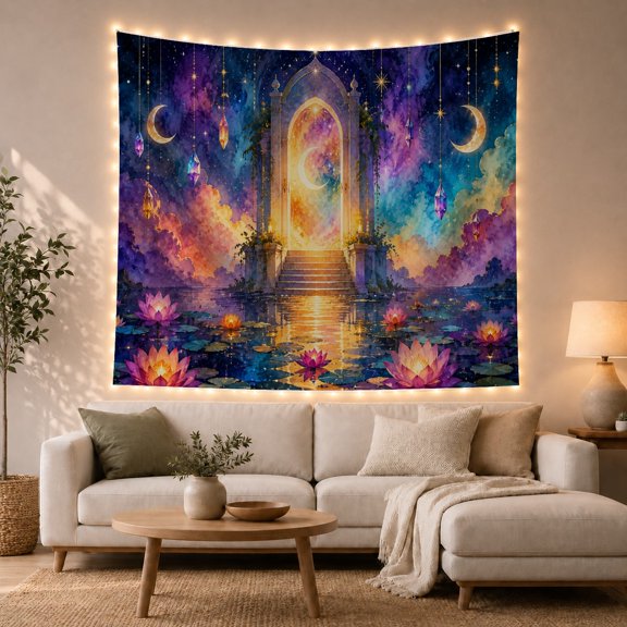 Environment Ornate Stone With Archway Serves Steps Leading, Mystical Fantasy for Space Lovers, Galaxy Room Decor, Mother's Day Gift, Tapestry Wall Hanging for Bedroom and Dorm