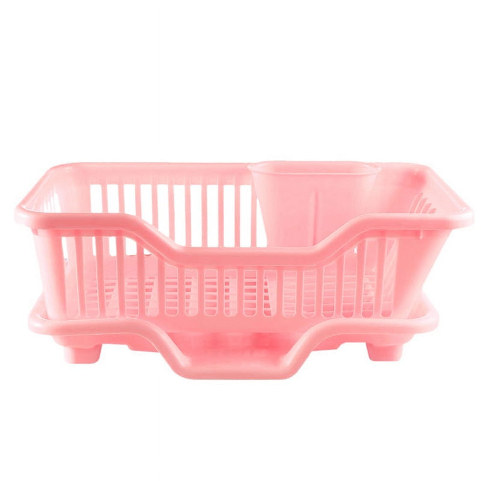Sarvatr Pink Color Polypropylene 3in1 Dish Drainer Rack Kitchen Utensils  Organizer Drying Basket,utensil basket for kitchen with Drain Tray -  Sarvatr Store