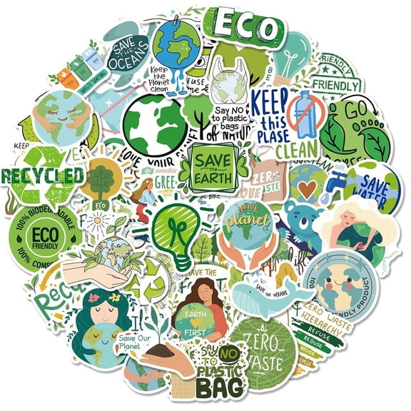 Environmental Protection Stickers 50Pcs Earth Protection Stickers Earth Nature Day Green Decals for Water Bottles Luggage Laptops