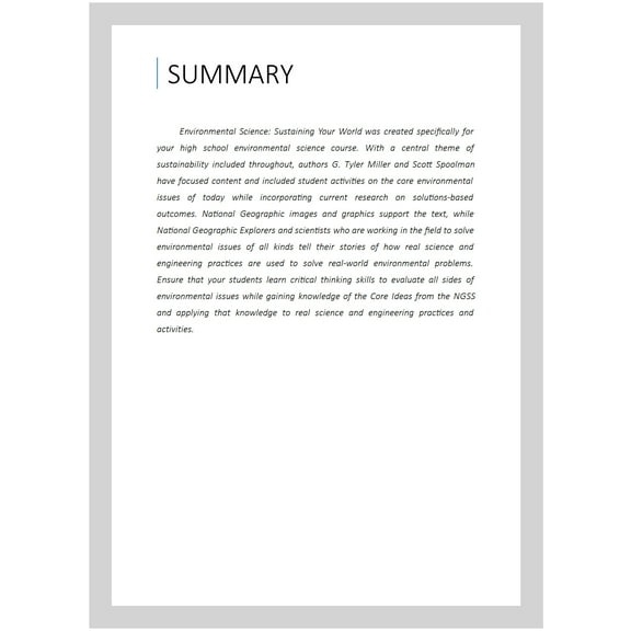 Environmental Science : Sustaining Your World