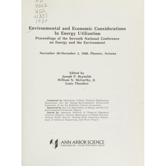 Pre-Owned Environmental and economic considerations in energy utilization: Proceedings of the seventh National Conference on Energy Environment, November 30-December 3, 1980, Phoenix, Arizon
