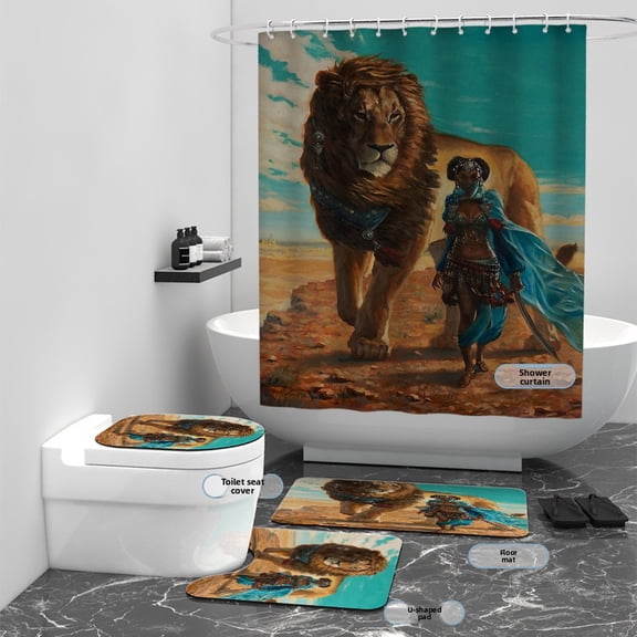 Environmentally friendly polyester waterproof printed animal bathroom shower curtain, household partition curtain, 70“x 70”