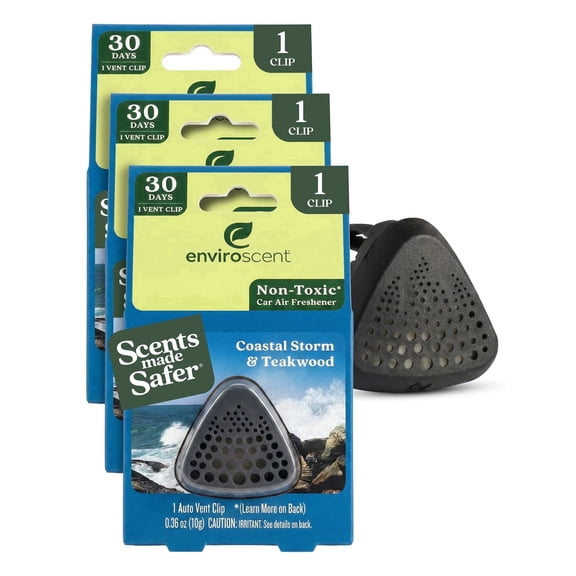 Environscent Car Vent Clip Air Freshener Coastal Storm & Teakwood Non-Toxic 3 Count 0.3 oz