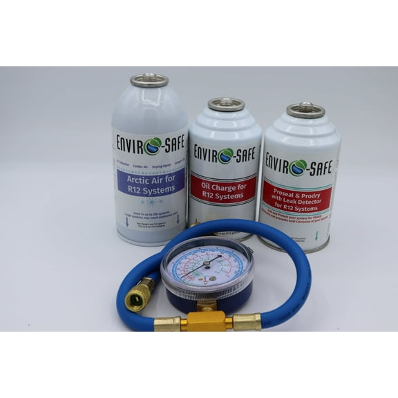 Envirosafe Arctic Air Kit for R12, R-12, r12 systems, Oil, Proseal, Prodry, Dye with Charging Gauge
