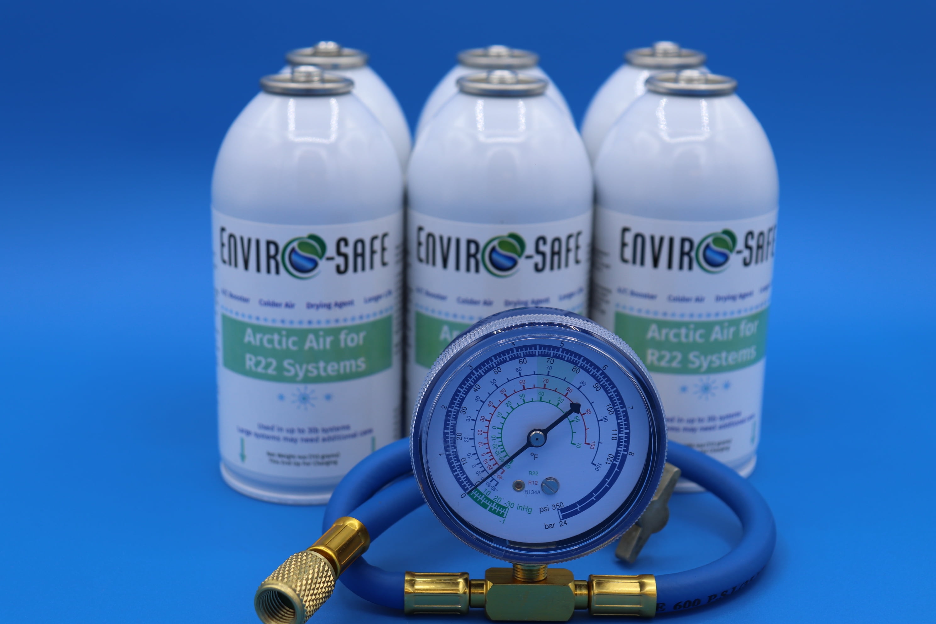Envirosafe Arctic Air for R22a Systems, Multi-pack 6 Cans and Gauge with Universal fit, R-22a, R22