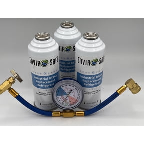 Envirosafe Universal Industrial R134a Replacement Refrigerant, Brass Gauge 3 Cans Automotive Refrigerant 3 Pack