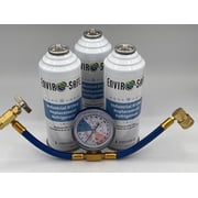 Envirosafe Universal Industrial R134a Replacement Refrigerant, Brass Gauge 3 Cans Automotive Refrigerant 3 Pack