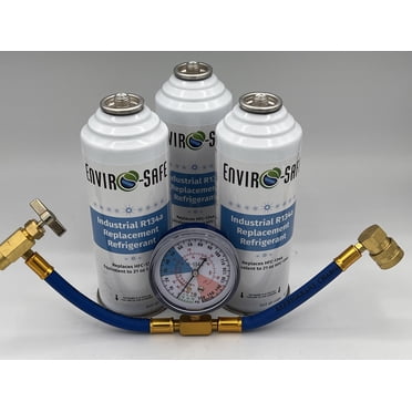 Enviro-Safe R134a Replacement Refrigerant With Stop Leak – 3 Cans + Gauge – A/C Kit
