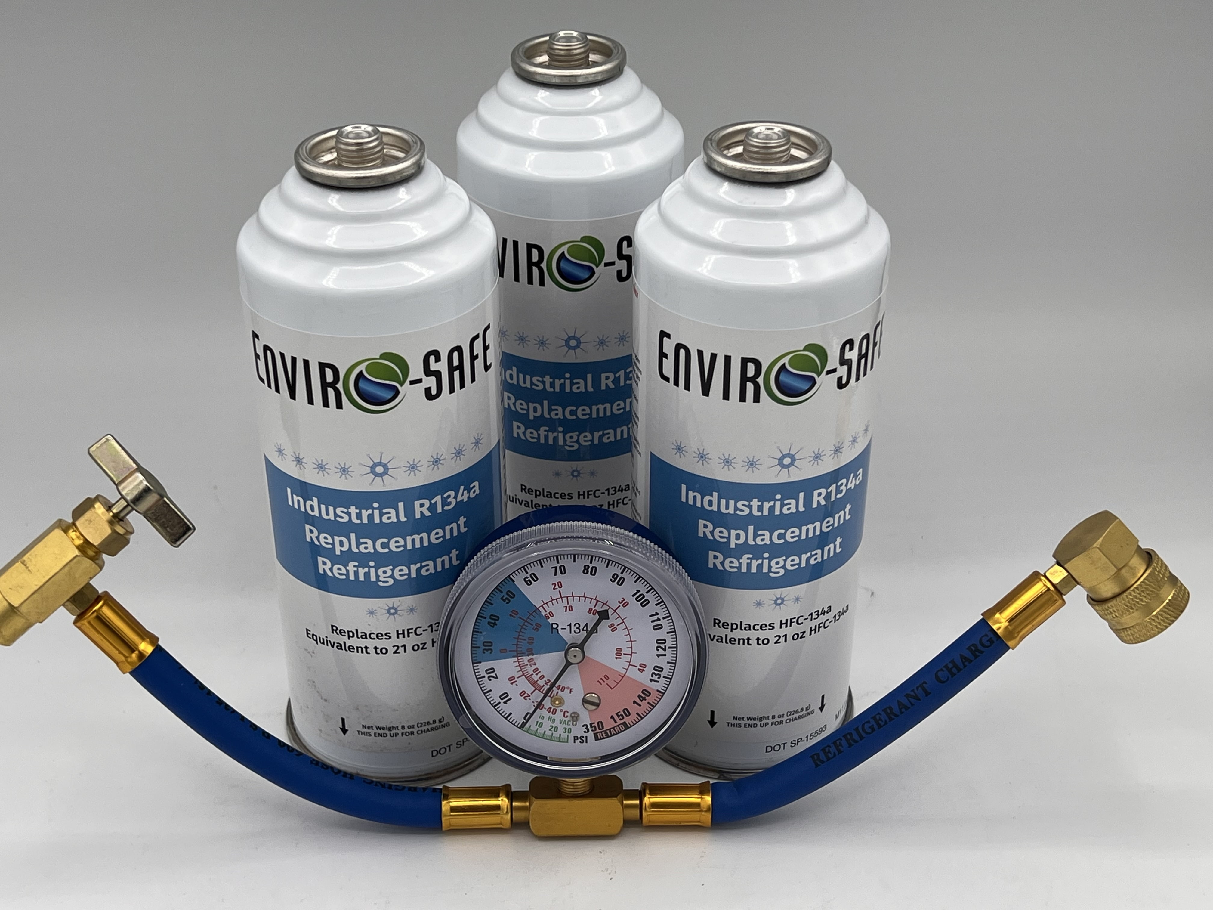 Envirosafe Auto AC Universal Industrial R134a Replacement Refrigerant, 3 cans/Trigger Gauge