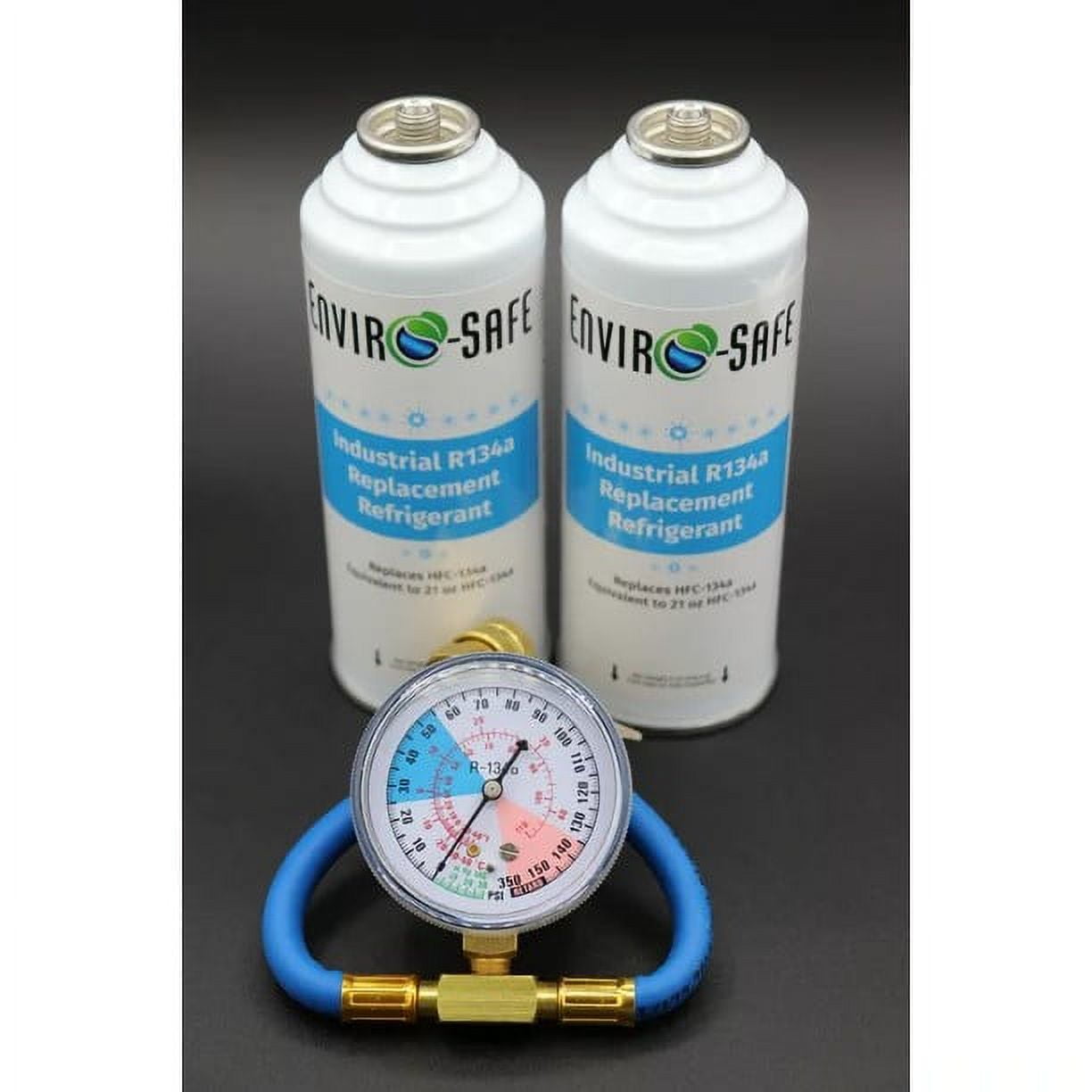 Envirosafe Industrial R134a Replacement with Charging Gauge, Multipack 2 Cans and Gauge, Automotive Refrigerant