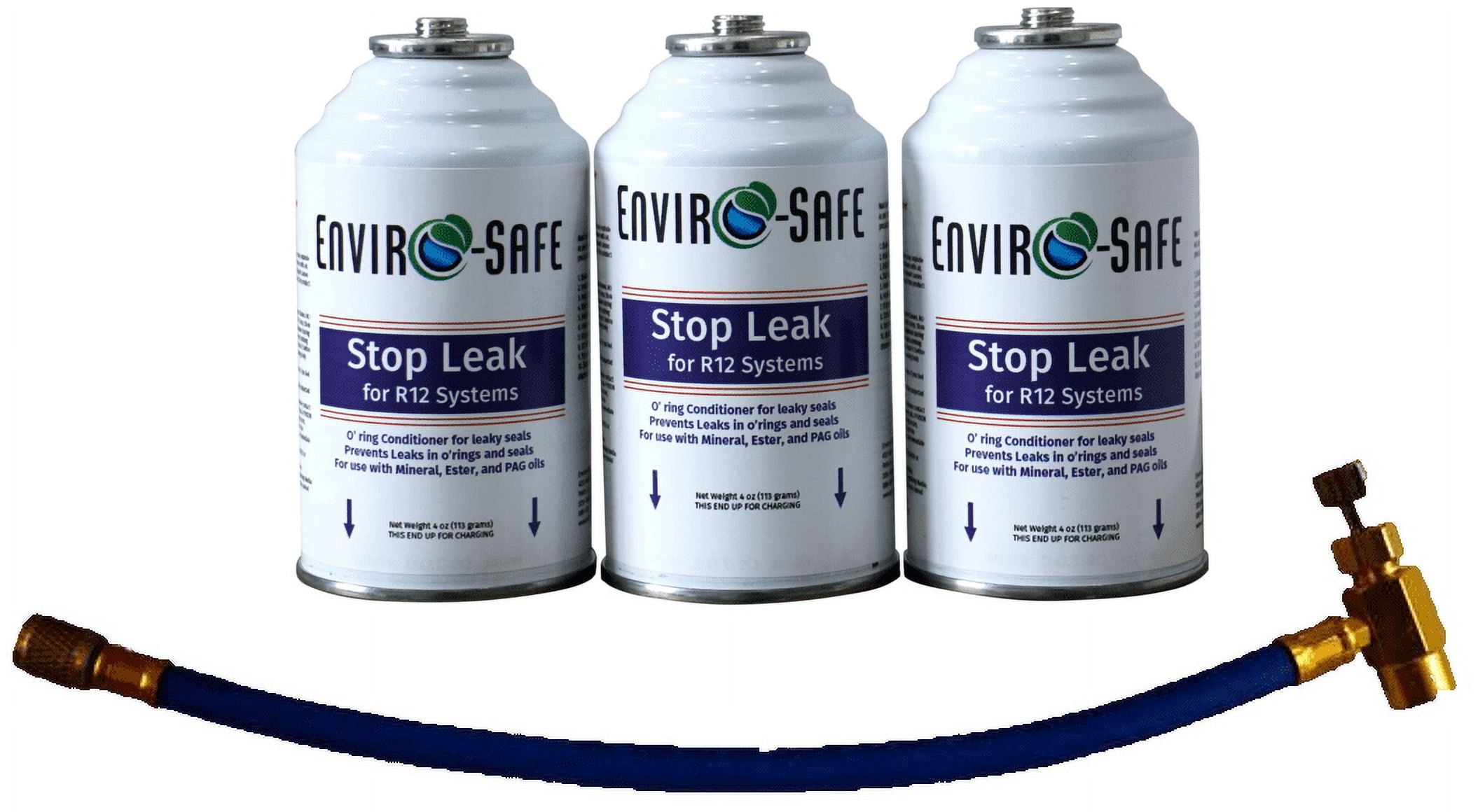 Envirosafe R-12a Stop Leak, 3 Cans and Universal Charging Hose, R12, R12a